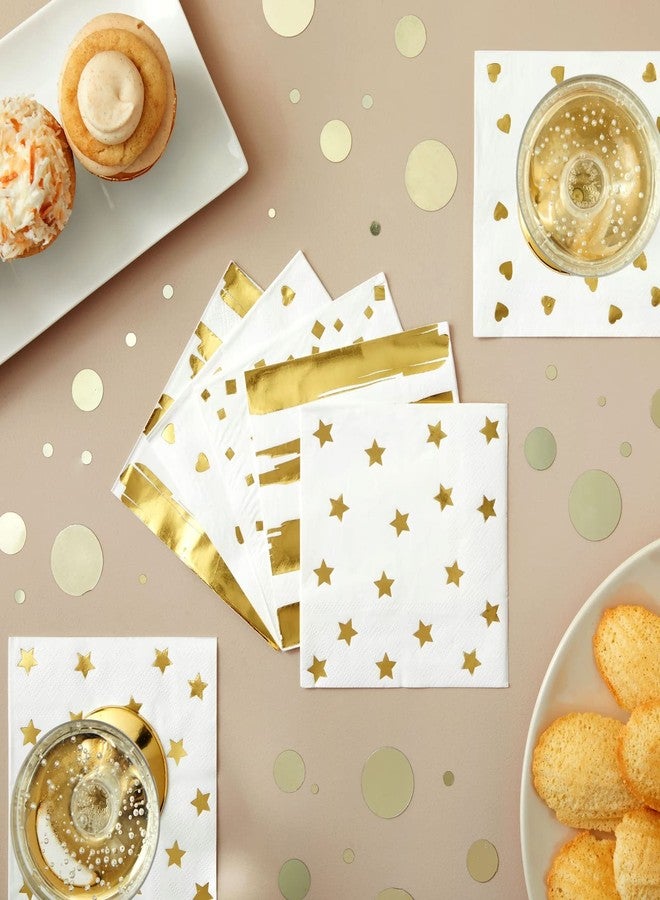 Sparkle and Bash عبوة من 100 منديل ورقي أبيض وذهبي مزين بنقوش زهور، مقاس 5×5 بوصة، مناديل مزخرفة لحفلات الزفاف وأعياد الميلاد والذكرى السنوية - Image 2
